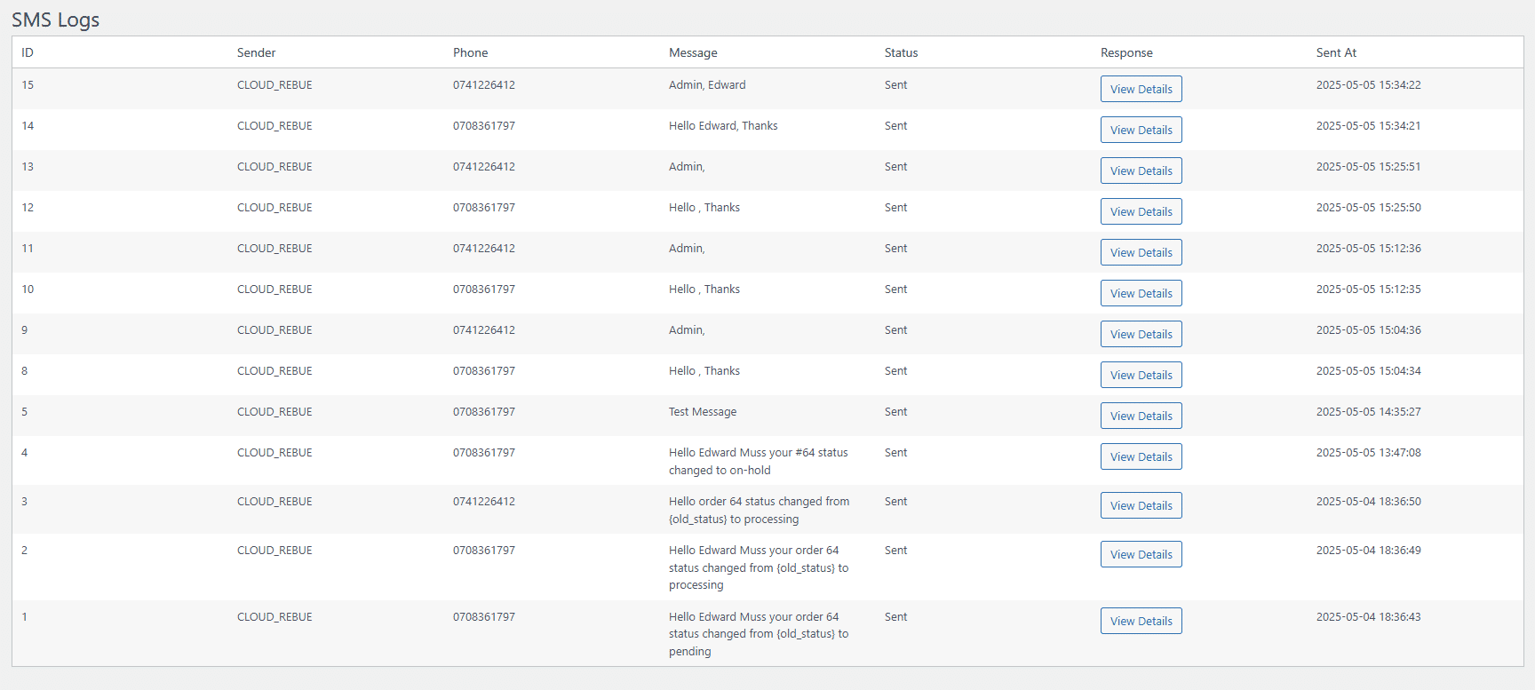 RebueText SMS Logs
