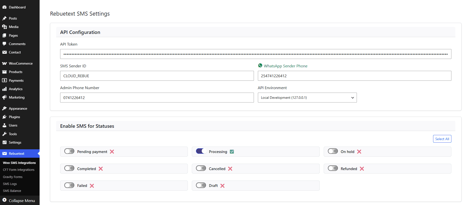 API Configuration Settings