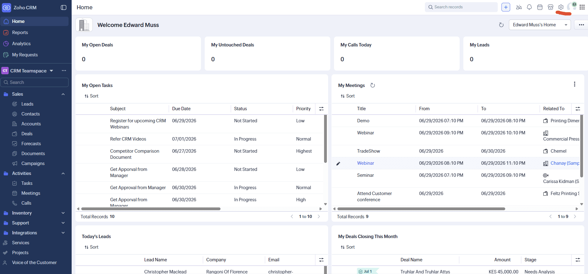 Zoho Settings