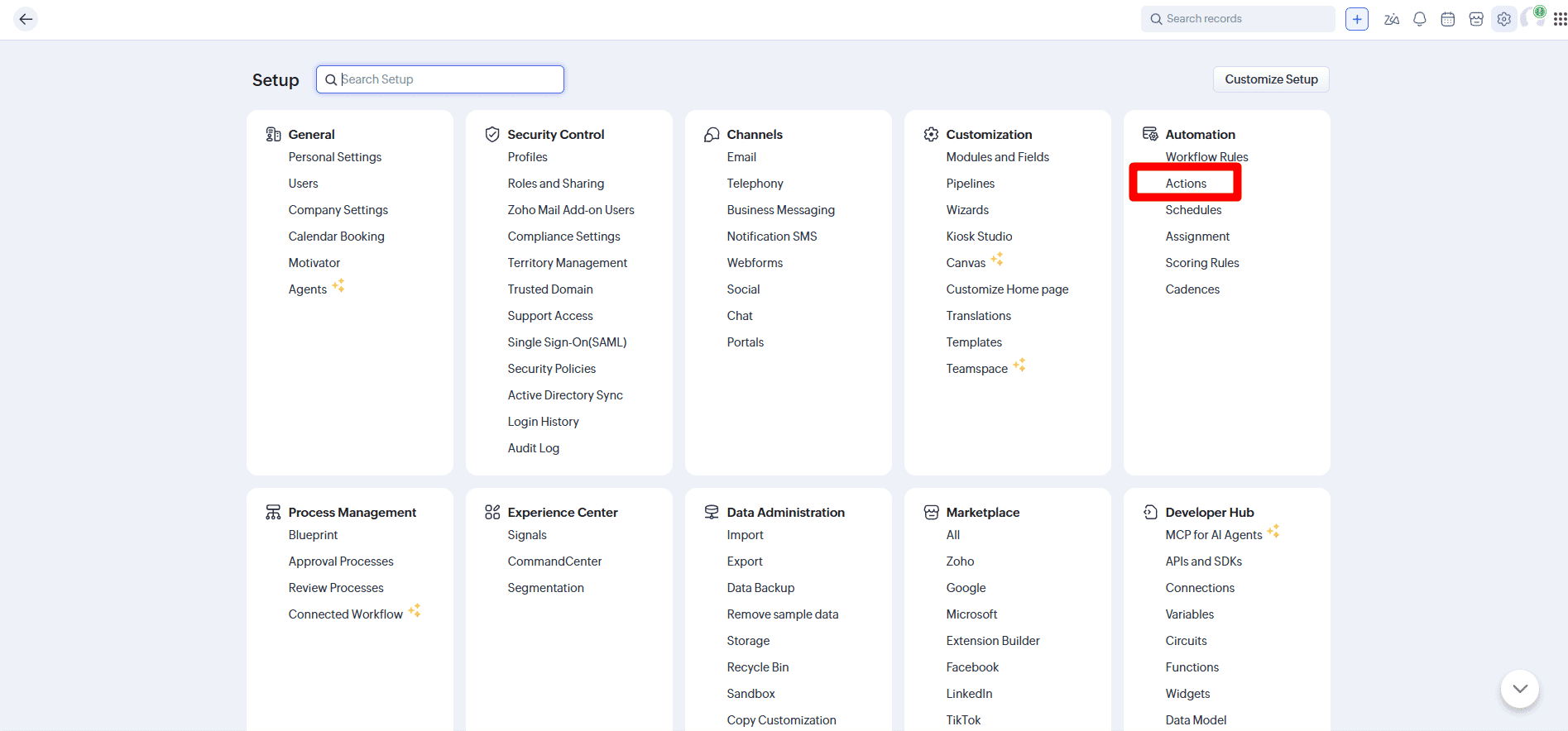 Zoho Actions
